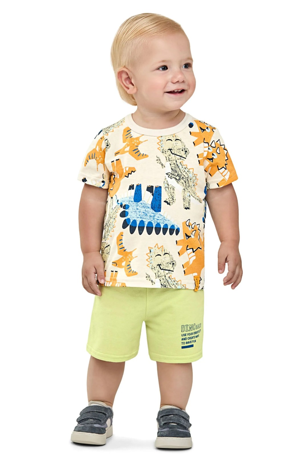 Conjunto Bebê Menino Desenho Dino Elian Bege