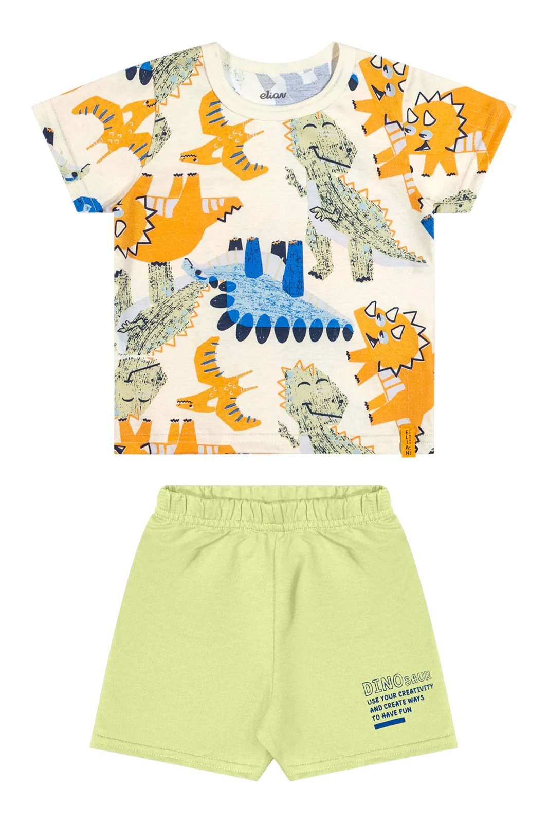 Conjunto Bebê Menino Desenho Dino Elian Bege